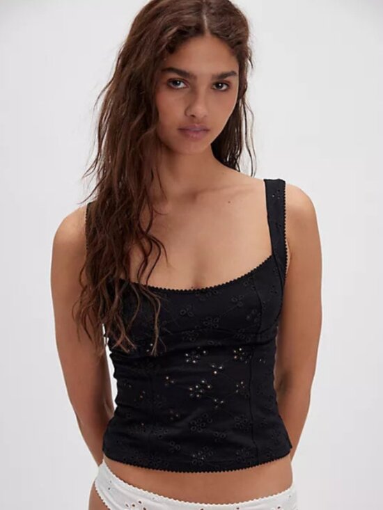 Free People Tops - Free People Full Bloom Cotton Eyelet Cami in Black